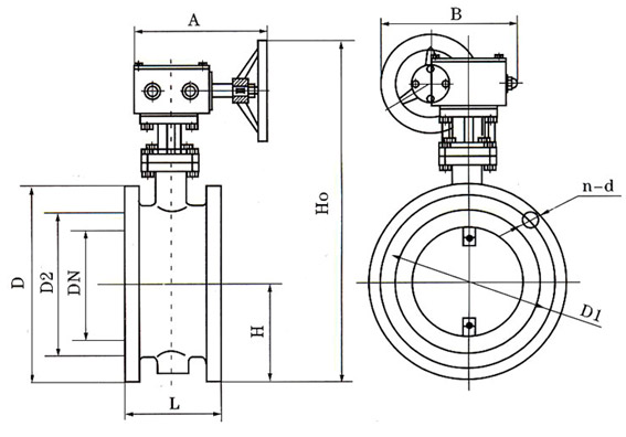 D341蜗轮法兰式通风蝶阀结构示意图